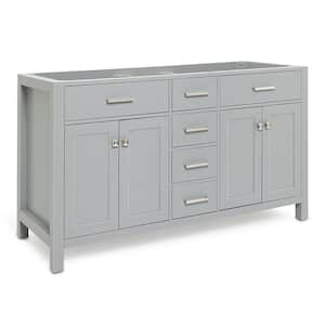 Bristol 60 in. W x 21.5 in. D x 34.5 in. H Double Freestanding Bath Vanity Cabinet without Top in Grey