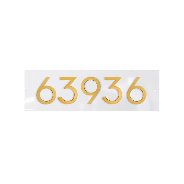 Horizontal Floating Modern Address Plaque (4 in. Numbers-5 Characters)-White/Gold