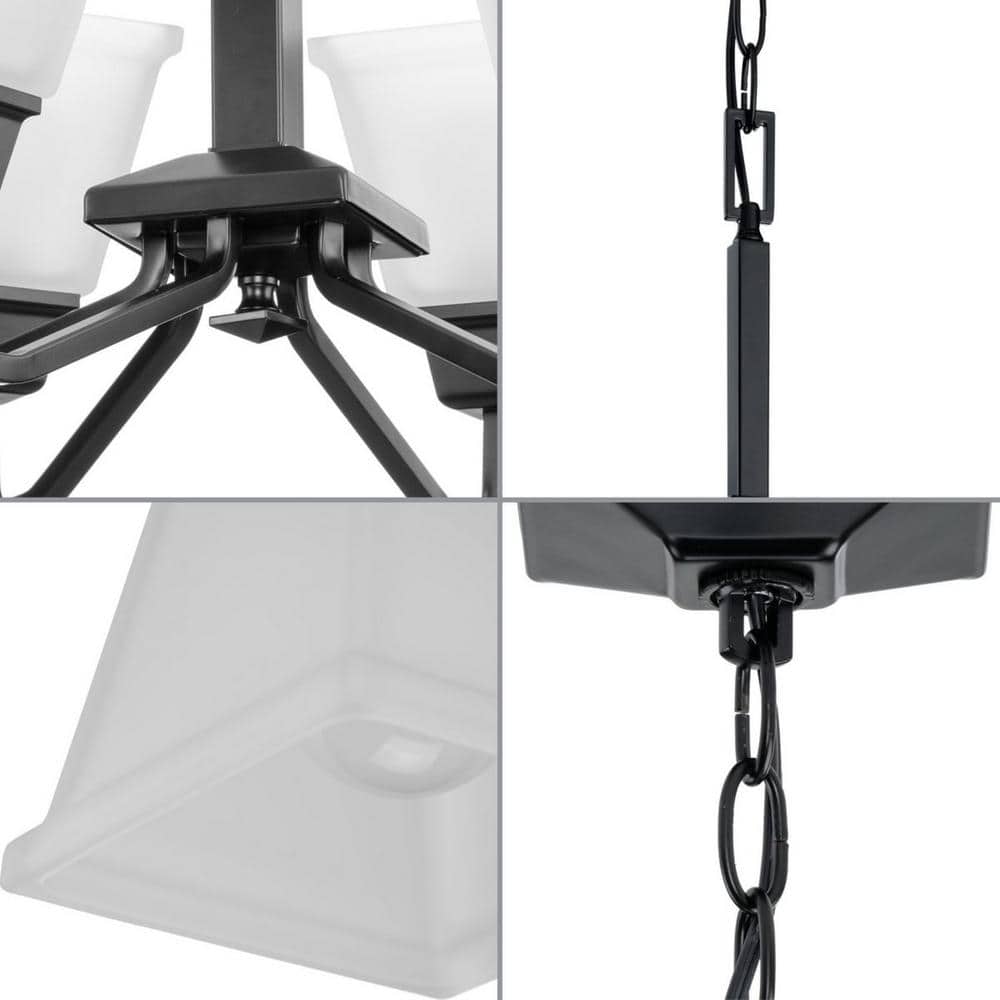 Matte Black 6-Light Chandelier with Etched Glass Shades