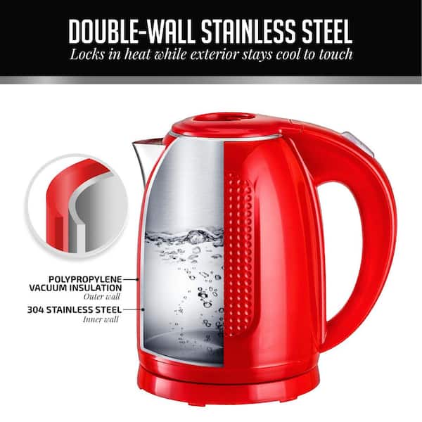 Chef'sChoice 673 Compact 1 Liter Auto Shut Off Electric Kettle Red 