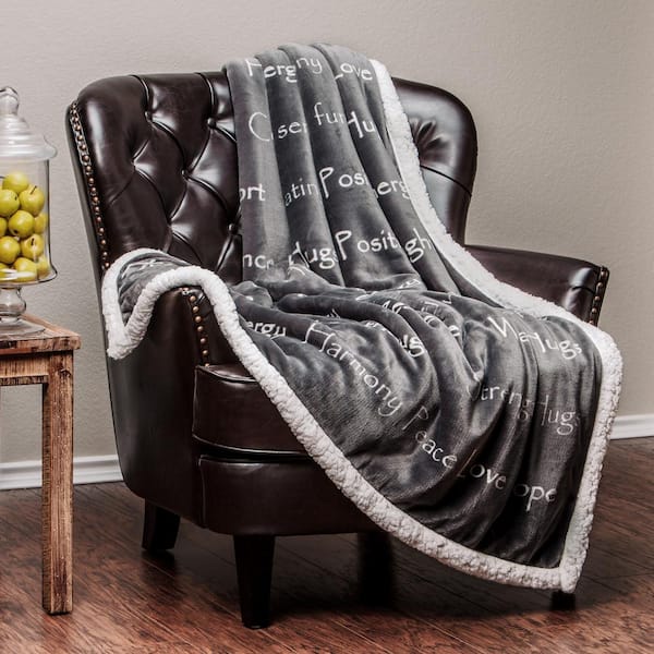 CHANASYA Sympathy Gray Love Support Comfort Faux Fur Polyester Reversible Sherpa Gift Throw Blanket - 50 in. x 65 in.