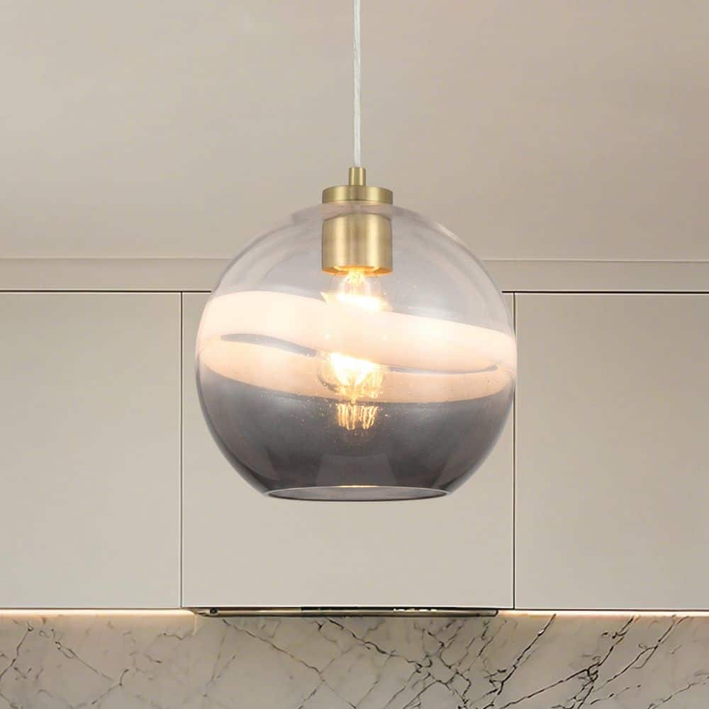 Corfu 9-inch 1-light Brushed Gold Pendant Light with Clear to Gray Seeded Glass Shade price history on PriceWatchPro