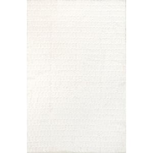 Nia Tile Faux Rabbit Machine Washable White 8 ft. x 10 ft. Area Rug