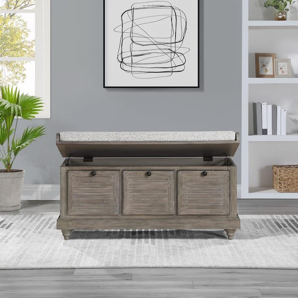 OSP Home Furnishings Dover Storage Bench in Goldstone Finish with Salt and Pepper Cushion