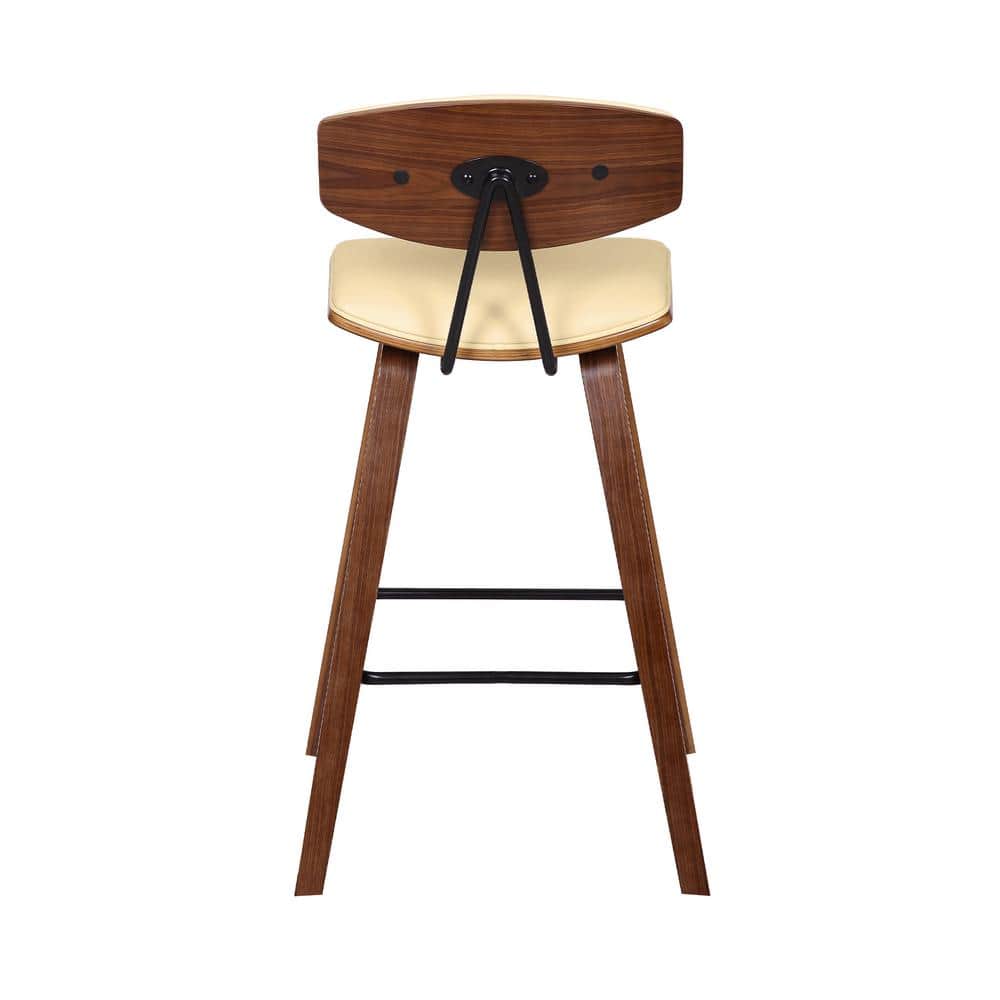 Contemporary Cream Faux Leather & Walnut Wood Counter Stool