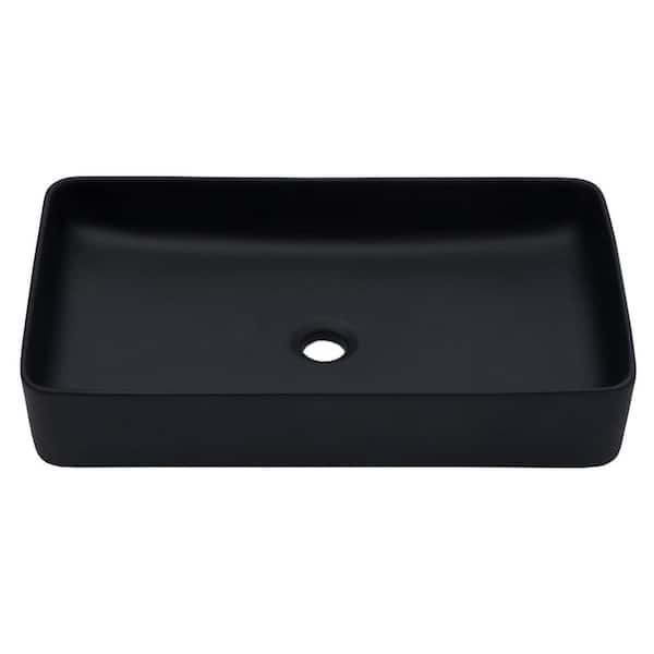 24 in. Vessel Rectangular Bathroom Sink in Black Ceramic