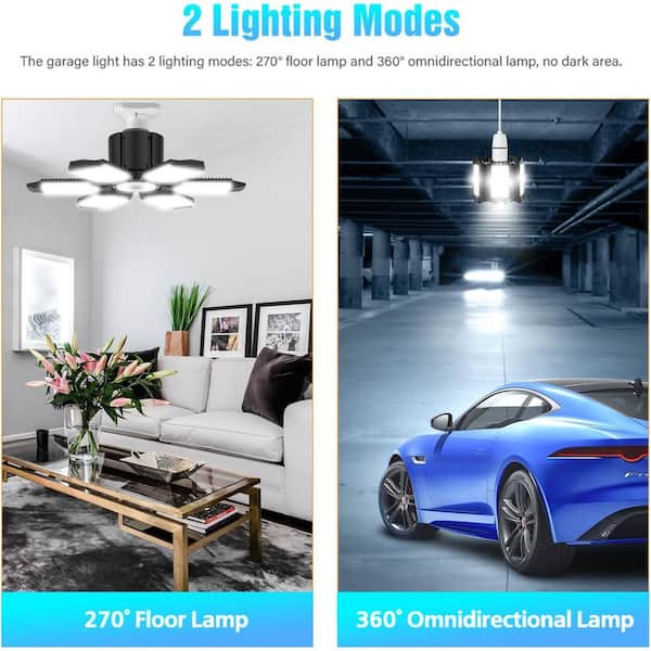 Lukyamzn 100W LED Garage Ceiling Light with 6 Deformable Panels