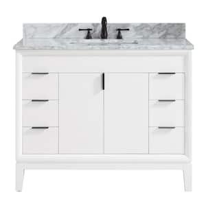 Emma 43 in. W x 22 in. D x 35 in. H Bath Vanity in White with Marble Vanity Top in Carrara White with Basin