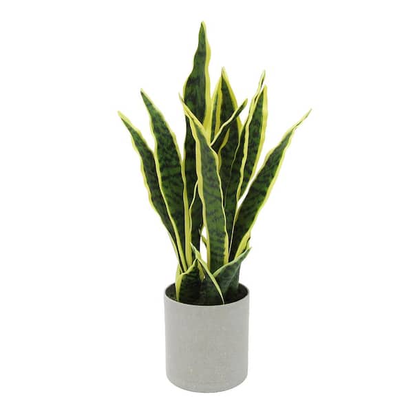 18 in. Green Yellow Sansevieria Artificial Snake Plant in Grey Pot