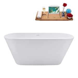 59 in. Acrylic Flatbottom Non-Whirlpool Bathtub in Glossy White With Polished Chrome Drain
