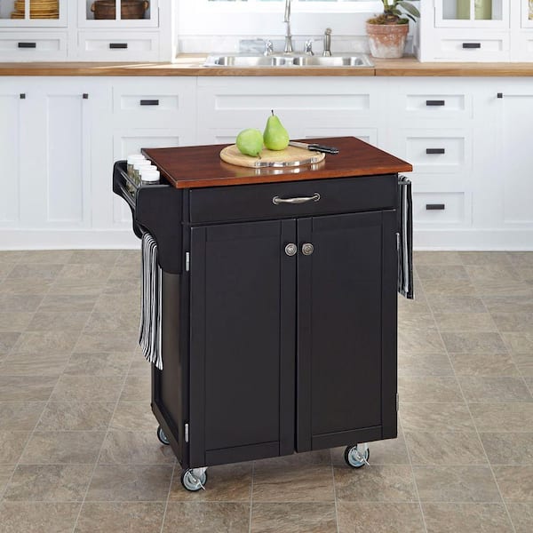 Create-a-Cart Black 4 Door Cabinet Kitchen Cart with Cherry Top by Home Styles