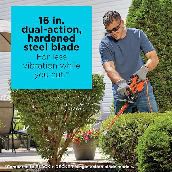 BLACK+DECKER 24 in. 3.3 Amp Corded Dual Action Electric Hedge Hog Trimmer  with Rotating Handle HH2455 - The Home Depot