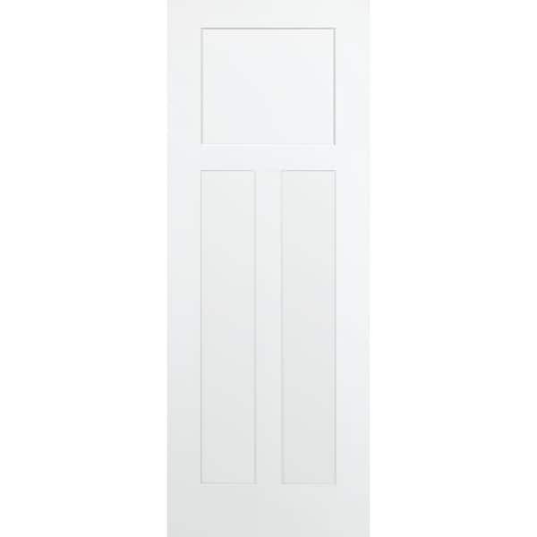 Steves & Sons 32 in. x 80 in. 3-Panel Mission Shaker White Primed Solid Core Wood Interior Door Slab