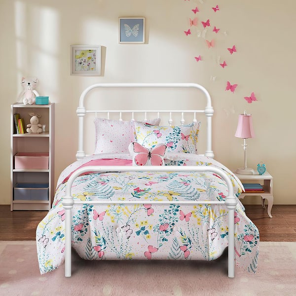 Gobert White Twin Size Heavy Duty Metal Frame Standard Platform Bed with Headboard