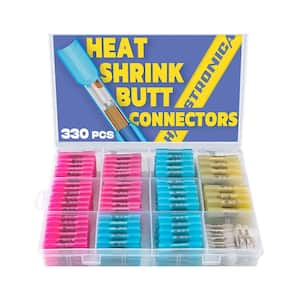 330-Pieces Heat Shrink Butt Connectors, Copper Insulated Marine Grade Waterproof Electrical Crimp Wire Connectors Kit