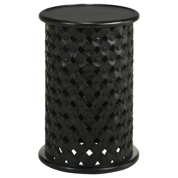 Benjara 16 in. Black Round Wood End/Side Table with Wooden Frame