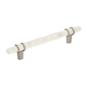Carrione 5-1/16 in. (128mm) Modern Marble White/Satin Nickel Bar Cabinet Pull