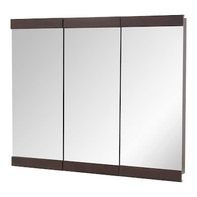 36-1/4 in. W x 29-3/4 in. H Surface-Mount Fog Free Framed Tri-view Bathroom Medicine Cabinet in Java
