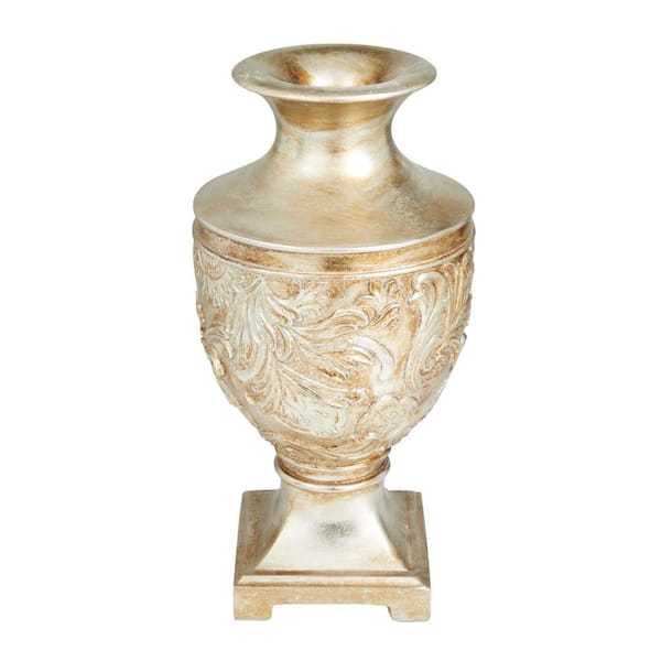 Litton Lane 14 in. Gold Carved Polystone Decorative Vase