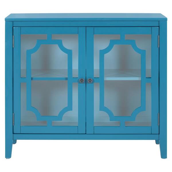 Unbranded Modern Dark Blue Accent Sideboard Storage Cabinet Wooden Cabinet with Decorative Door