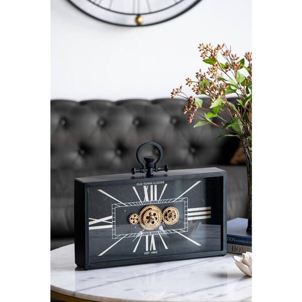 Traditional Black Gold Gear Decorative Table Clock with Roman