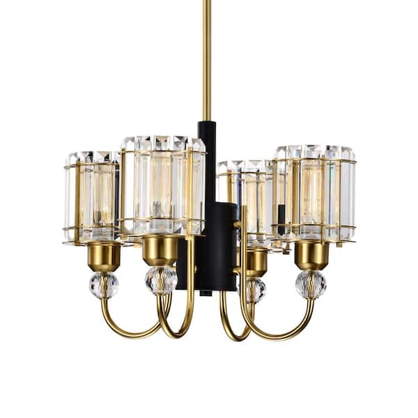 Warehouse of Tiffany Sirita 16 in. 4-Light Indoor Matte Black and Brass Chandelier with Light Kit