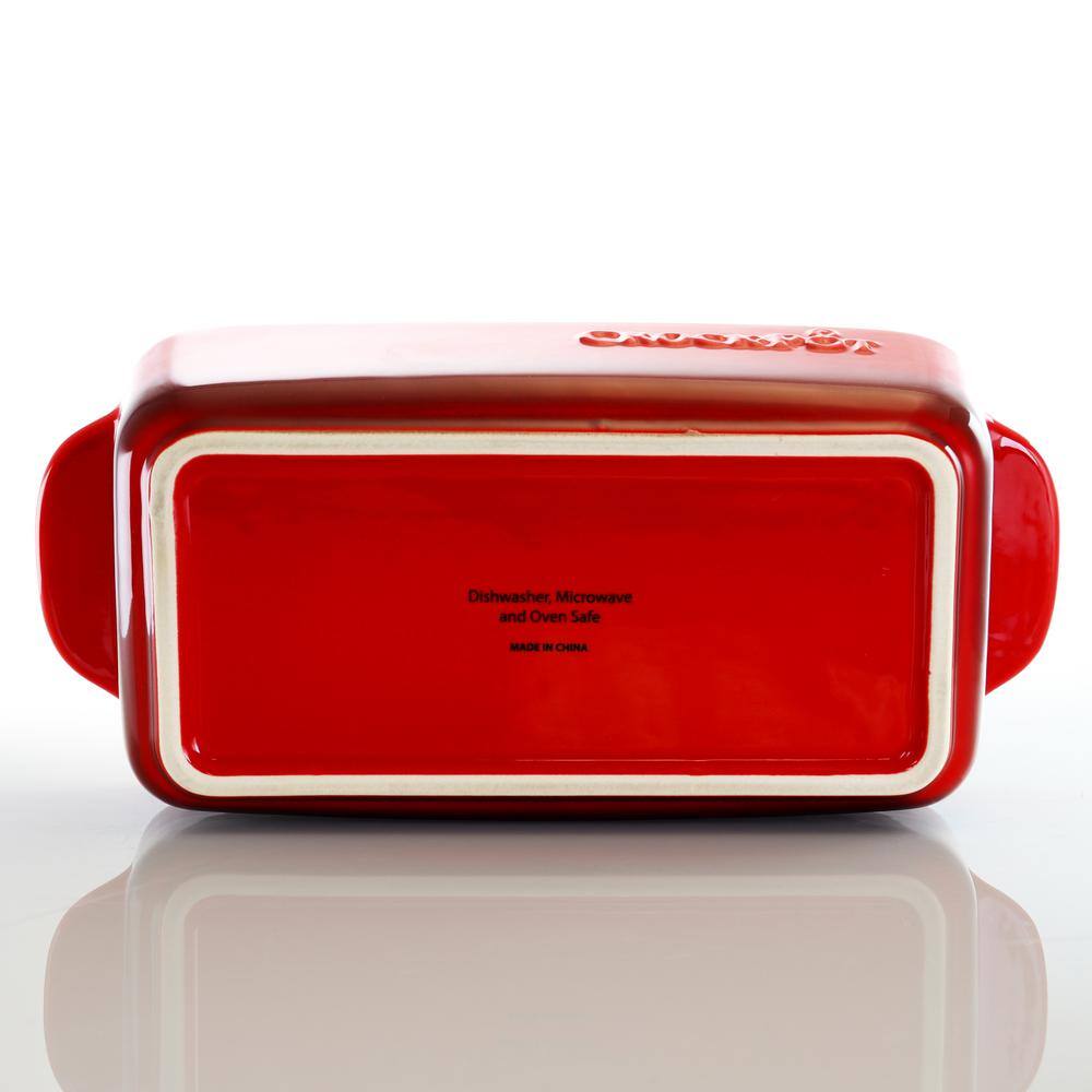 Red and Off-White Stoneware Rectangle Baking Pan, 1.25 Qt