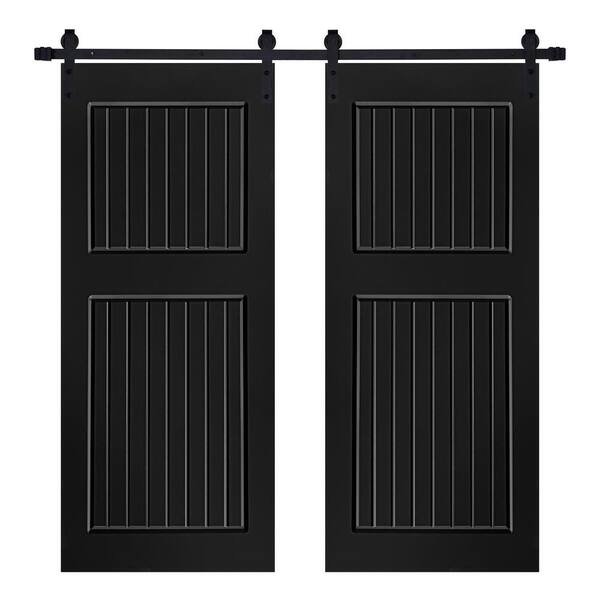 AIOPOP HOME 72 in. x 80 in. Modern 2-Panel Modern Designed MDF Panel Black Painted Double Sliding Barn Door with Hardware Kit