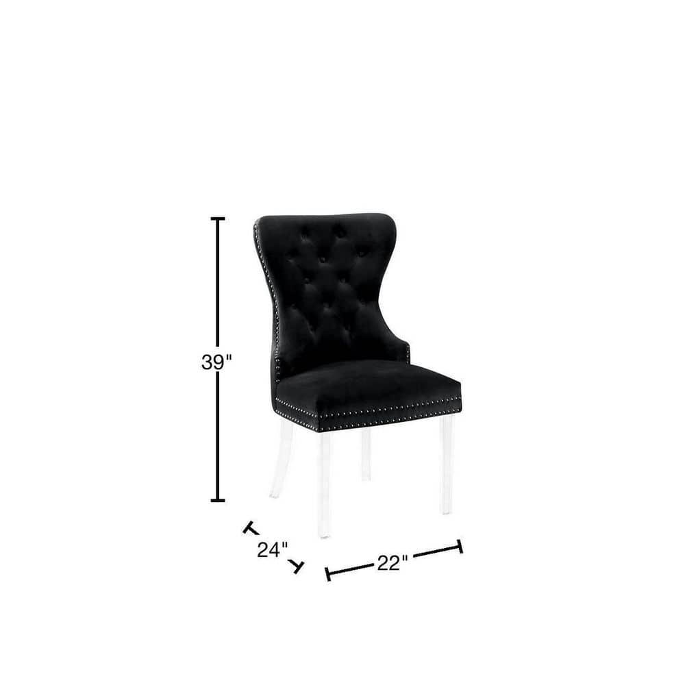 Elegant Black Velvet Tufted Parsons Side Chair with Acrylic Legs