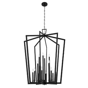 Abbotswell 49 in. 16-Light Black Traditional Candle Foyer Pendant Hanging Light