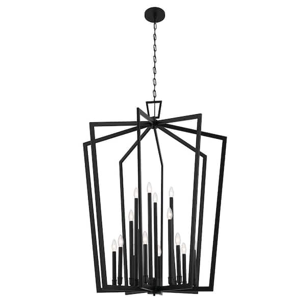KICHLER Abbotswell 49 in. 16-Light Black Traditional Candle Foyer Pendant Hanging Light