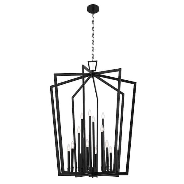 Abbotswell 49 in. 16-Light Black Traditional Candle Foyer Pendant Hanging Light