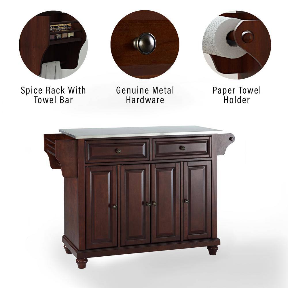 Mahogany Stainless Steel Top Full Size Kitchen Island