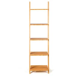 65 in. H Natural 5-Shelf Bamboo Bookshelf Ladder Bookcase Open Display