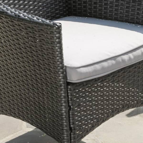 Noble House Kye Grey Waterproof Faux Rattan Outdoor Dining Chair