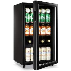 3.2 cu. ft. 120 Cans Beverage Cooler Machine Manual Mini Upright Freezer in Black Glass Door for Wine Small Drink