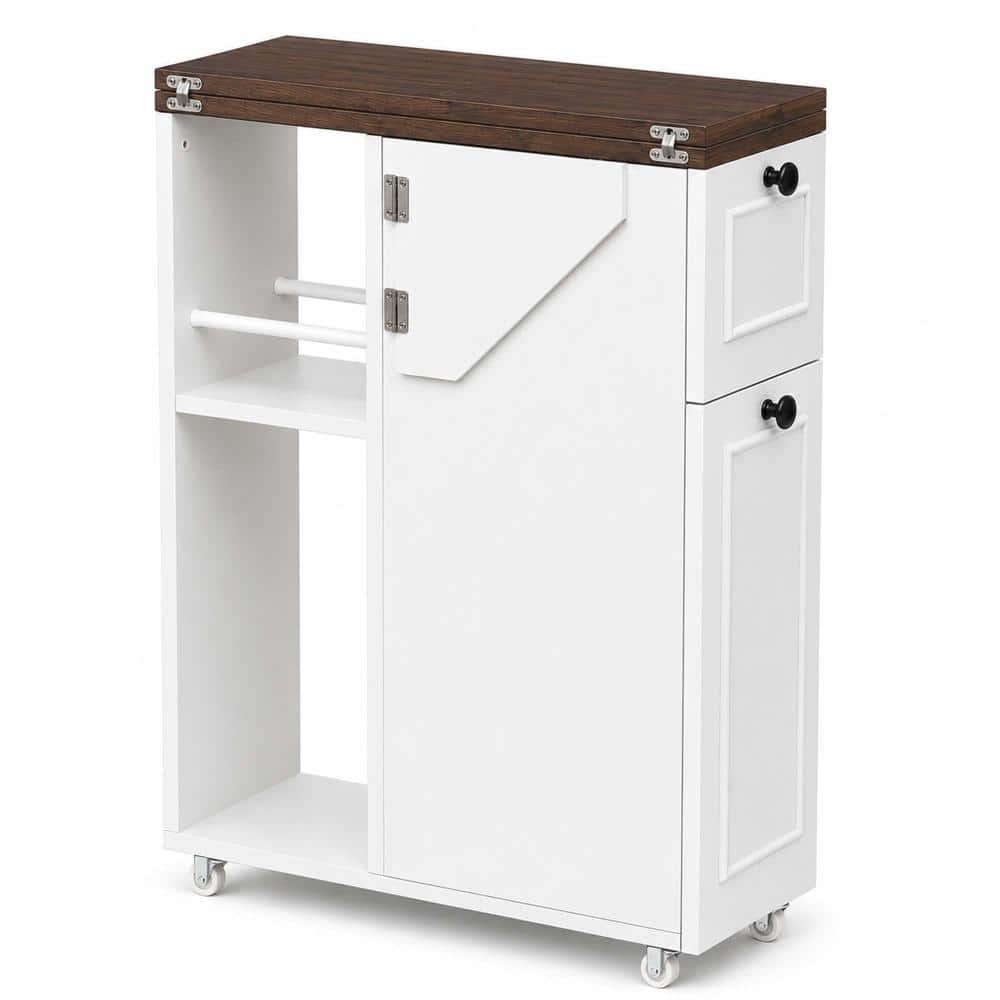 20 in. W x 8 in. D x 32 in. H Linen Cabinet, Flip-Top Storage Cabinet with Rolling Wheels, Slim Side Organizer, White