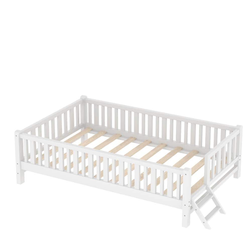 White Solid Wood Twin Size Platform Bed with Guardrail and Trundle durable construction easy to install price history on PriceWatchPro