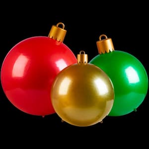 3-Count 30 in., 24 in., 18 in. x 5.84 ft. W Airblown Metallic Ornament Christmas Inflatable with Pump (Red/Green/Gold)