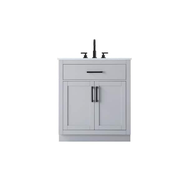 30 in. Single Sink Grey Bath Vanity with White Engineered Marble Top