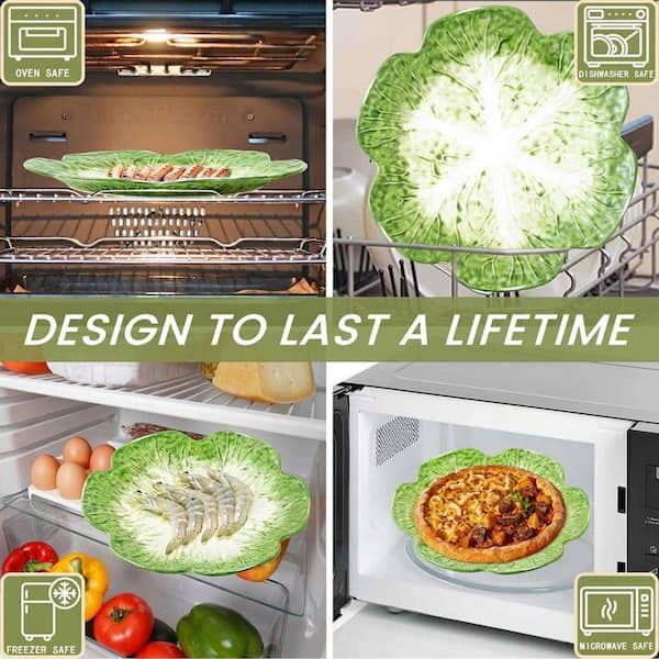 JFVKAF Green Cabbage Texture Round Ceramic Salad Plate Porcelain
