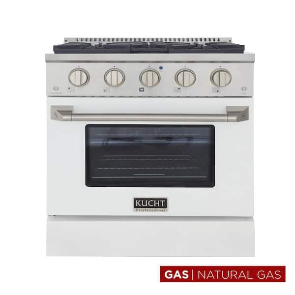 Pro-Style 30 in. 4.2 cu. ft. Natural Gas Range with Sealed Burners and Convection Oven in White Oven Door