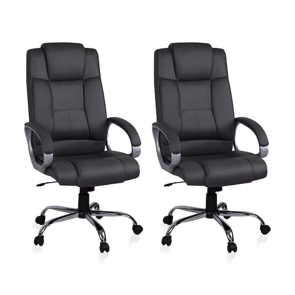 HOMESTOCK Faux Leather Adjustable Height High Back Executive Office Chair in Black Set of 2