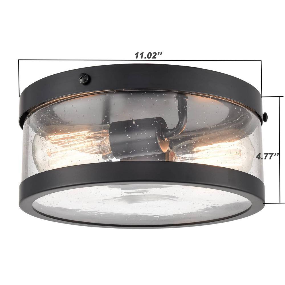 Matte Black Farmhouse Drum Flush Mount with Seeded Glass Shade