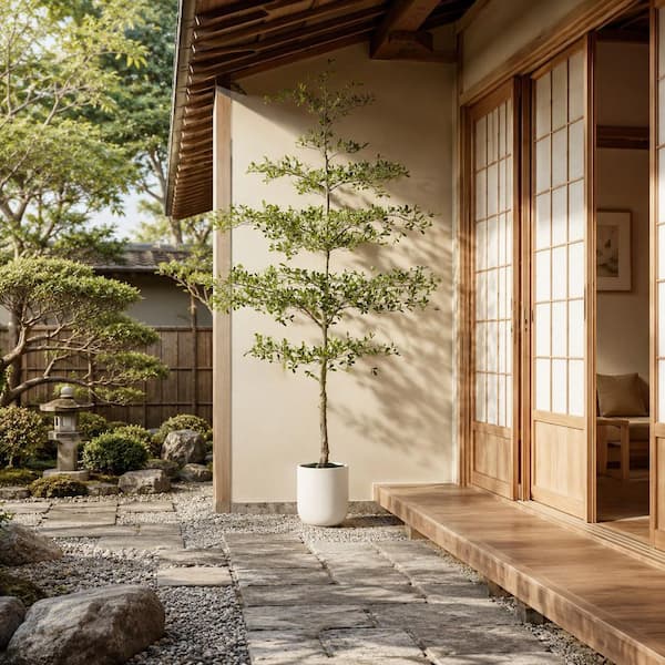 DR.Planzen Artificial 10 ft. Black Olive Tree with White Planter