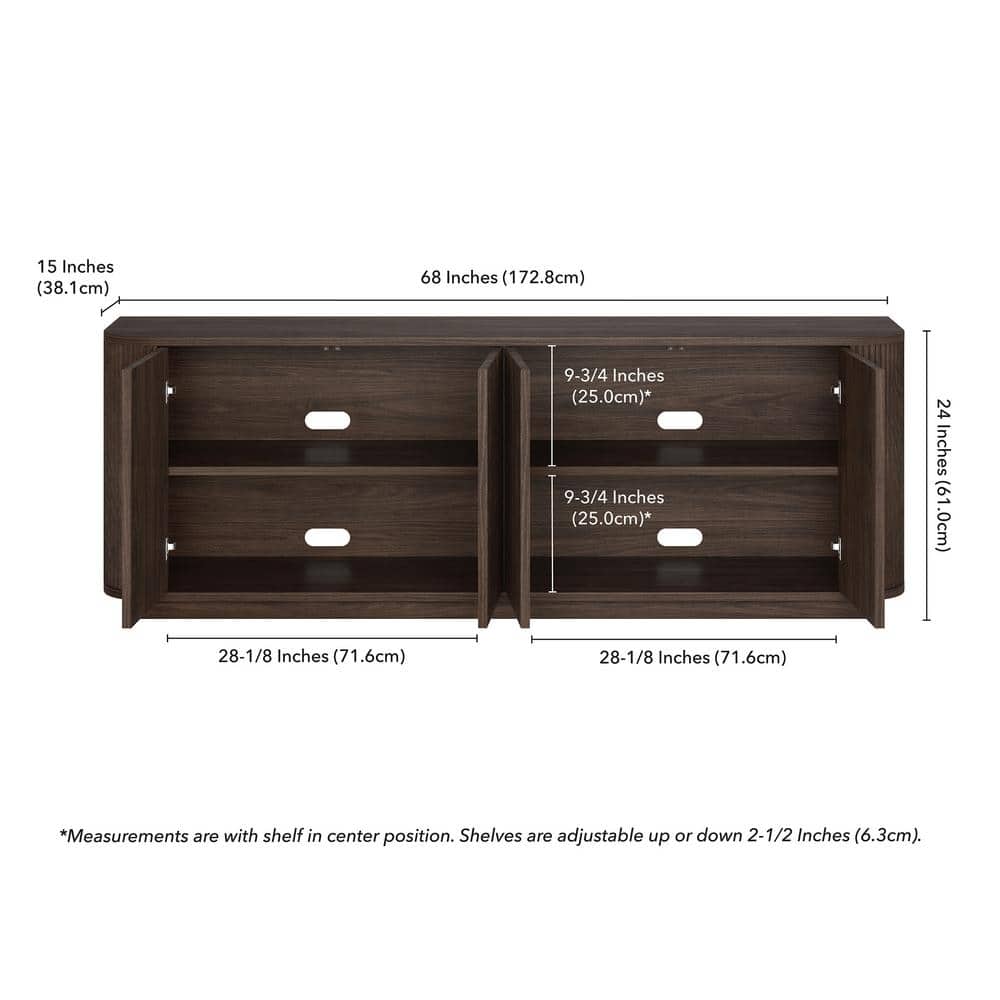 Alder Brown Fluted Wood 68" TV Stand with Cabinet