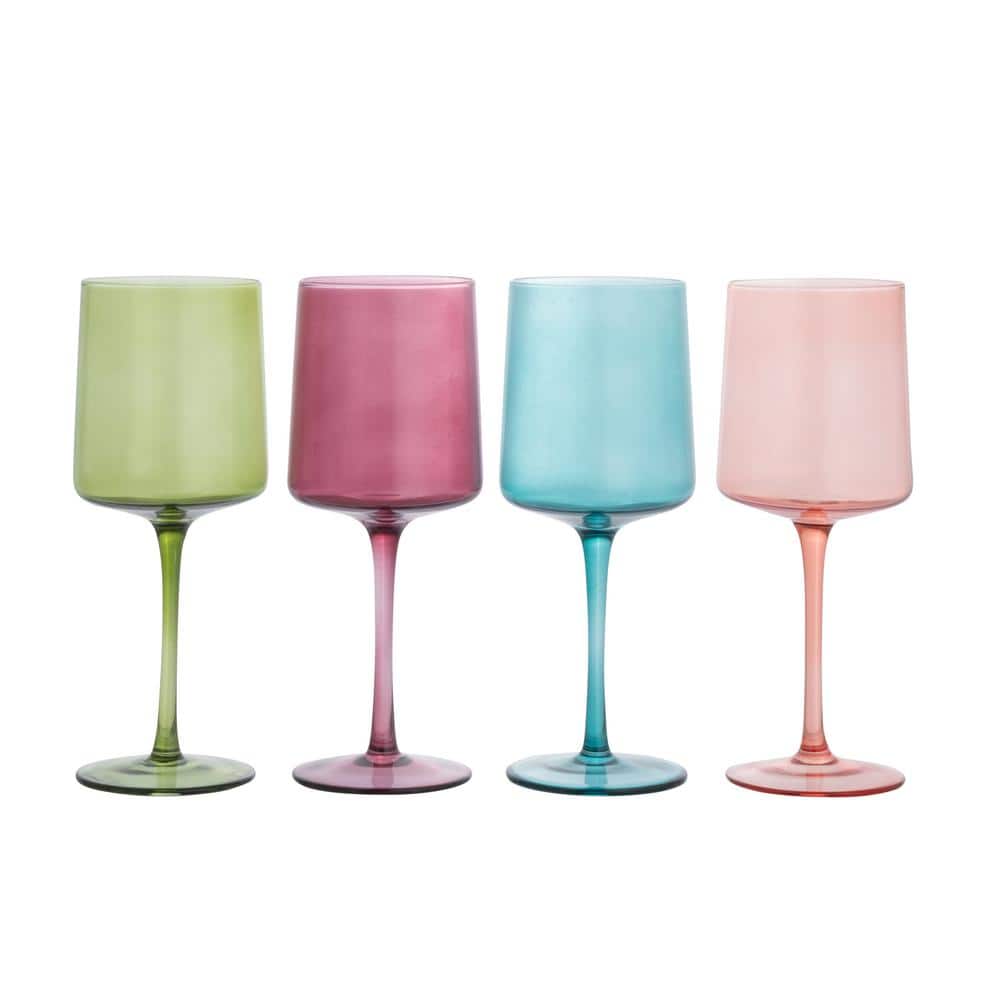 Creative Co-Op Hand Blown Stemmed Wine Glasses, 14 Ounces, 4 Assorted Colors
