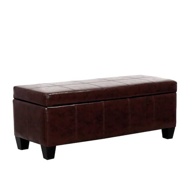 WESTINFURNITURE Medora Espresso Faux Leather Lift-Top Storage Ottoman Bench