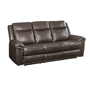 Amelia 89 in. Rolled Arm Leather Rectangle Sofa in Brown