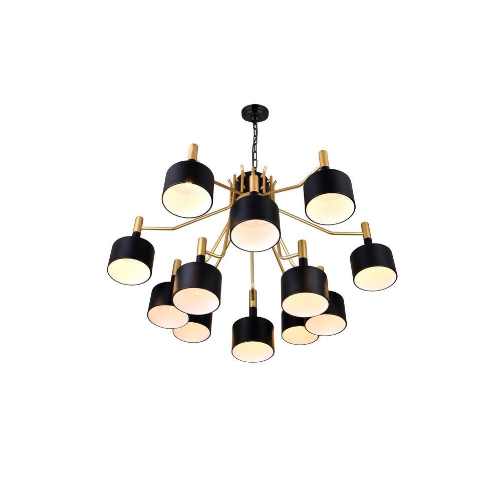 Matte Black and Satin Gold 12-Light Metal Chandelier